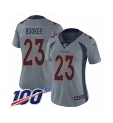 Women's Denver Broncos #23 Devontae Booker Limited Silver Inverted Legend 100th Season Football Jersey