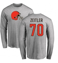 NFL Nike Cleveland Browns #70 Kevin Zeitler Ash Name & Number Logo Long Sleeve T-Shirt