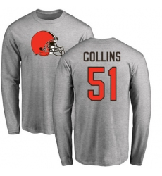 NFL Nike Cleveland Browns #51 Jamie Collins Ash Name & Number Logo Long Sleeve T-Shirt