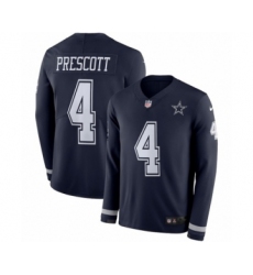 Youth Nike Dallas Cowboys #4 Dak Prescott Limited Navy Blue Therma Long Sleeve NFL Jersey