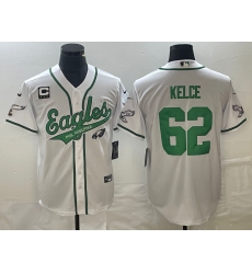 Men's Nike Philadelphia Eagles #62 Jason Kelce White C Cool Base Stitched Baseball Jersey
