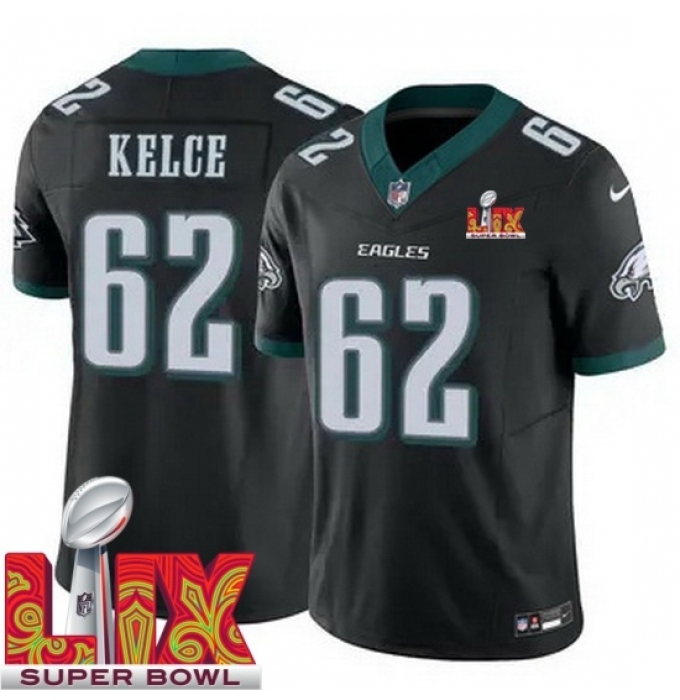 Men's Philadelphia Eagles Jason Kelce #62 Black 2024 2025 Super Bowl LIX F U S E Stitched NFL Jersey