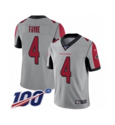 Men's Atlanta Falcons #4 Brett Favre Limited Silver Inverted Legend 100th Season Football Jersey