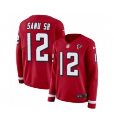 Women's Nike Atlanta Falcons #12 Mohamed Sanu Limited Red Therma Long Sleeve NFL Jersey
