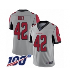 Men's Atlanta Falcons #42 Duke Riley Limited Silver Inverted Legend 100th Season Football Jersey