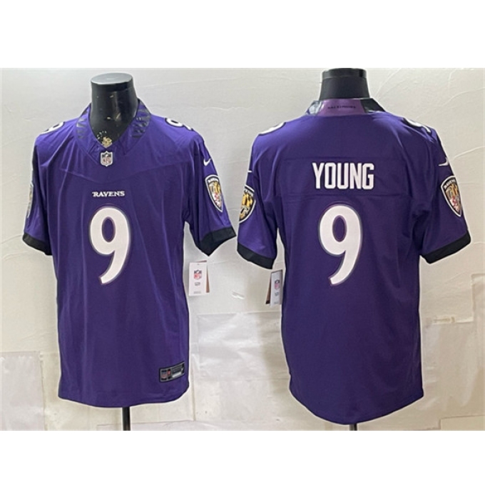 Men's Baltimore Ravens #9 Zion Young Purple 2026 F.U.S.E. Vapor Limited Football Stitched Jersey