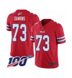 Men's Buffalo Bills #73 Dion Dawkins Limited Red Rush Vapor Untouchable 100th Season Football Jersey