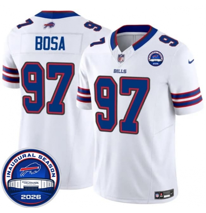 Men's Buffalo Bills #97 Joey Bosa White F.U.S.E. 2026 Inaugural Season at Highmark Stadium Football Stitched Jersey