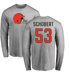 NFL Nike Cleveland Browns #53 Joe Schobert Ash Name & Number Logo Long Sleeve T-Shirt