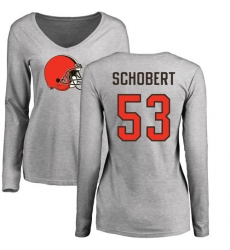 NFL Women's Nike Cleveland Browns #53 Joe Schobert Ash Name & Number Logo Long Sleeve T-Shirt