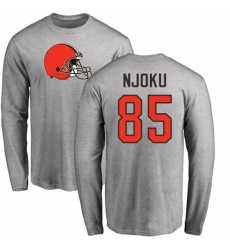 NFL Nike Cleveland Browns #85 David Njoku Ash Name & Number Logo Long Sleeve T-Shirt