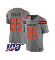 Men's Cleveland Browns #65 Larry Ogunjobi Limited Gray Inverted Legend 100th Season Football Jersey