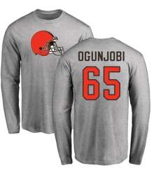 NFL Nike Cleveland Browns #65 Larry Ogunjobi Ash Name & Number Logo Long Sleeve T-Shirt