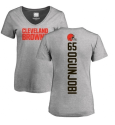 NFL Women's Nike Cleveland Browns #65 Larry Ogunjobi Ash Backer V-Neck T-Shirt