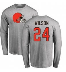 NFL Nike Cleveland Browns #24 Howard Wilson Ash Name & Number Logo Long Sleeve T-Shirt